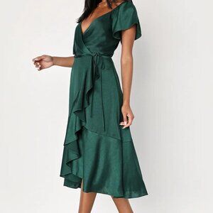 Lulu's Green Wrap Midi Dress